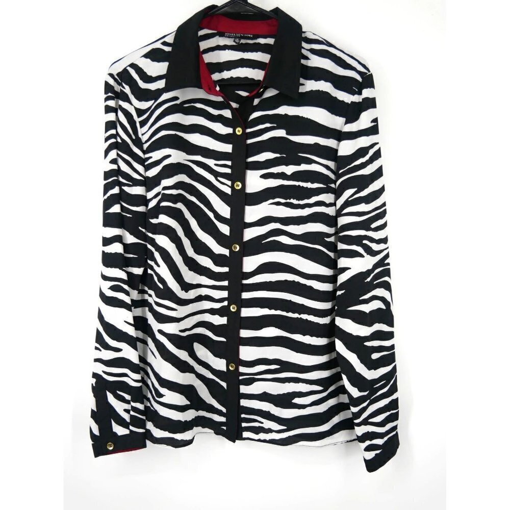 NWOT Jones New York Sheer Zebra Print‎ Button Up Black White 12
